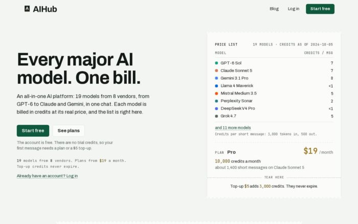 AIHub: Every major AI model. One bill.