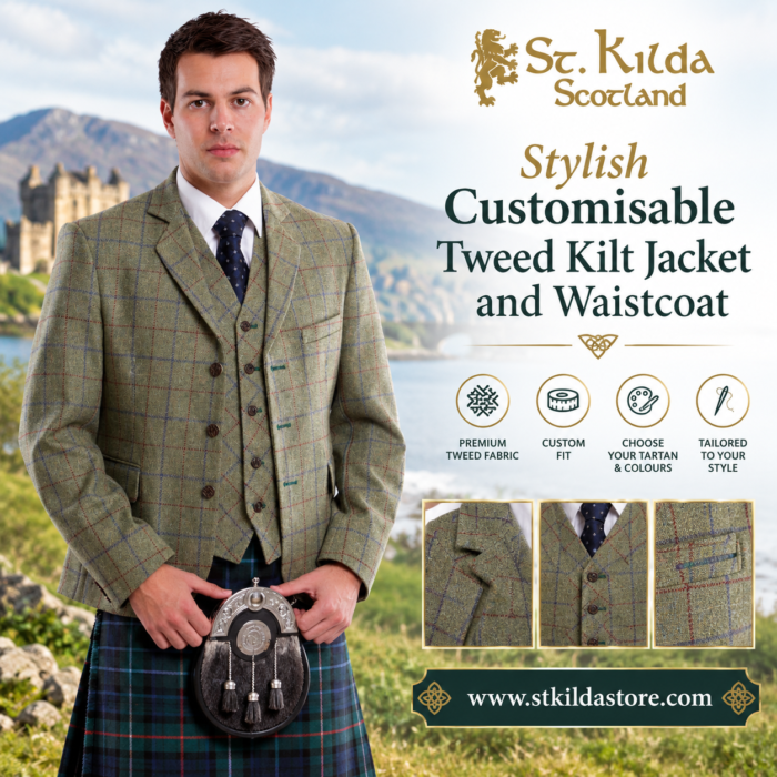 Stylish Customisable Tweed Kilt Jacket and Waistcoat